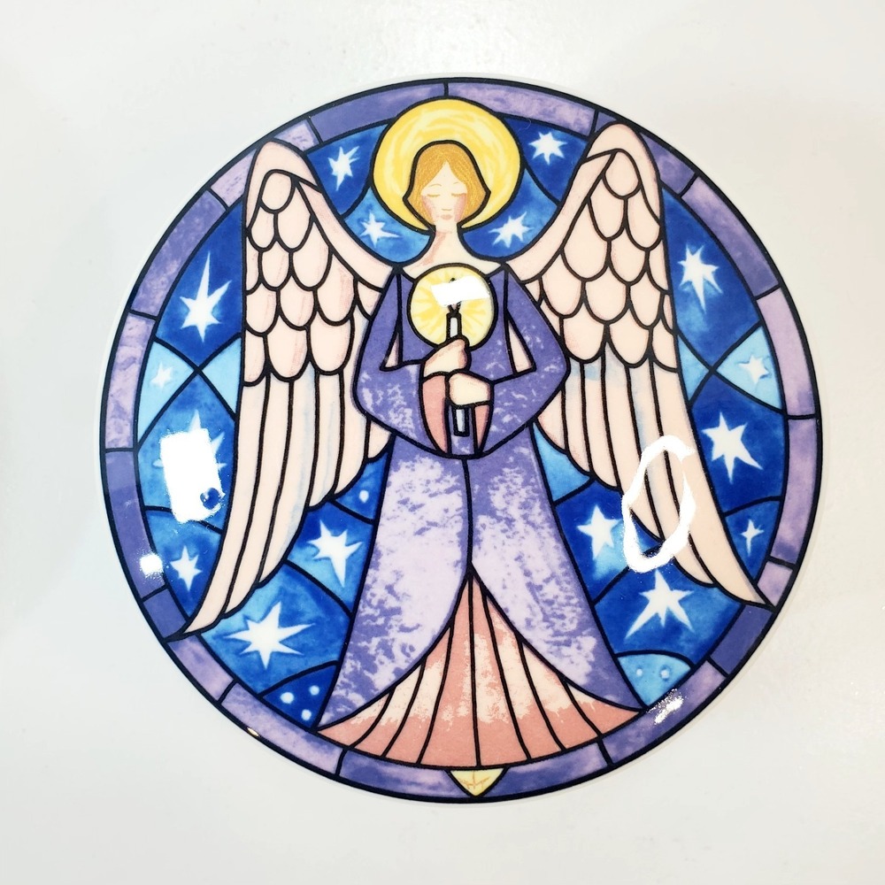 Mikasa Angel Trinket Jewelry Box Porcelain 5" Round HK 501 Stained Glass Design